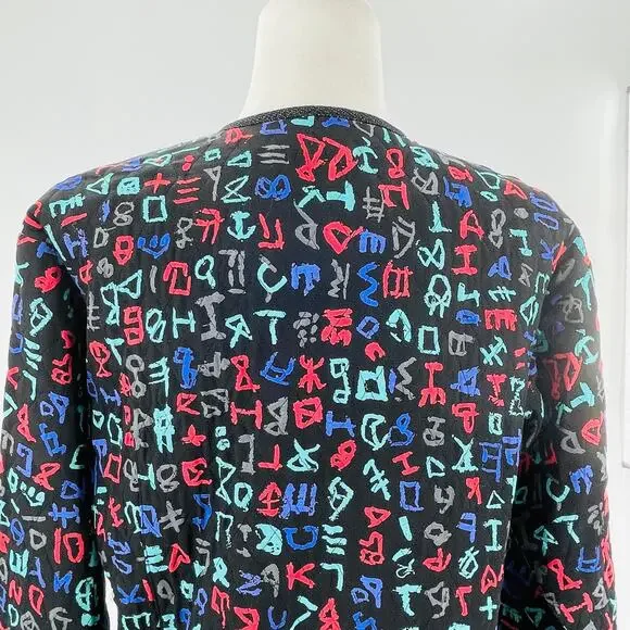 Bets by Canvasbacks Vintage 90s Black Colorful Print Quilted Button Jacket S - Picture 9 of 15
